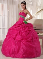 Hot Pink Ball Gown Sweetheart Floor-length Organza Appliques Quinceanera Dress