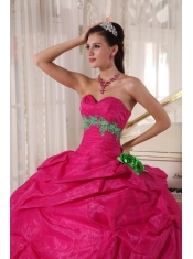 Hot Pink Ball Gown Sweetheart Floor-length Organza Appliques Quinceanera Dress