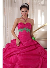 Hot Pink Ball Gown Sweetheart Floor-length Organza Appliques Quinceanera Dress