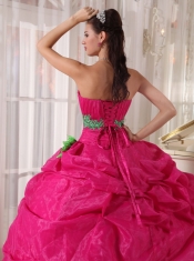 Hot Pink Ball Gown Sweetheart Floor-length Organza Appliques Quinceanera Dress