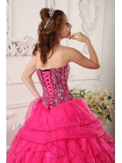 Hot Pink Ball Gown Sweetheart Floor-length Organza Beading Quinceanera Dress