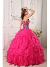 Hot Pink Ball Gown Sweetheart Floor-length Organza Beading Quinceanera Dress