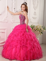 Hot Pink Ball Gown Sweetheart Floor-length Organza Beading Quinceanera Dress