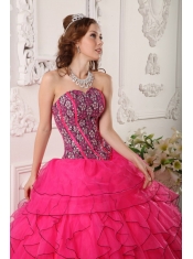 Hot Pink Ball Gown Sweetheart Floor-length Organza Beading Quinceanera Dress