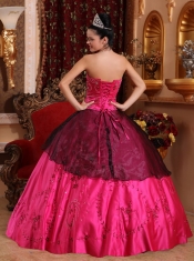 Hot Pink Ball Gown Sweetheart Floor-length Satin Embroidery with Beading Quinceanera Dress