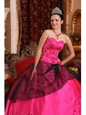 Hot Pink Ball Gown Sweetheart Floor-length Satin Embroidery with Beading Quinceanera Dress