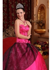 Hot Pink Ball Gown Sweetheart Floor-length Satin Embroidery with Beading Quinceanera Dress