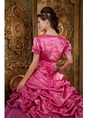 Hot Pink Ball Gown Sweetheart Floor-length Taffeta and Organza Appliques Quinceanera Dress