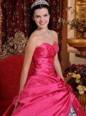 Hot Pink Ball Gown Sweetheart Floor-length Taffeta and Zebra Beading Quinceanera Dress