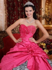 Hot Pink Ball Gown Sweetheart Floor-length Taffeta and Zebra Beading Quinceanera Dress