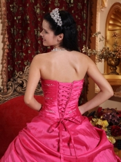 Hot Pink Ball Gown Sweetheart Floor-length Taffeta and Zebra Beading Quinceanera Dress