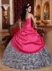 Hot Pink Ball Gown Sweetheart Floor-length Taffeta and Zebra Beading Quinceanera Dress