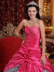 Hot Pink Ball Gown Sweetheart Floor-length Taffeta and Zebra Beading Quinceanera Dress