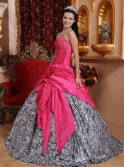 Hot Pink Ball Gown Sweetheart Floor-length Taffeta and Zebra Beading Quinceanera Dress