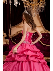 Hot Pink Ball Gown Sweetheart Floor-length Taffeta Appliques Sweet 16 Dress