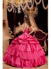 Hot Pink Ball Gown Sweetheart Floor-length Taffeta Appliques Sweet 16 Dress