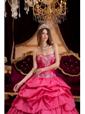 Hot Pink Ball Gown Sweetheart Floor-length Taffeta Appliques Sweet 16 Dress