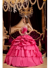 Hot Pink Ball Gown Sweetheart Floor-length Taffeta Appliques Sweet 16 Dress