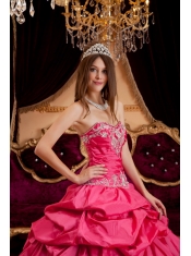 Hot Pink Ball Gown Sweetheart Floor-length Taffeta Appliques Sweet 16 Dress