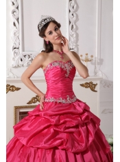 Hot Pink Ball Gown Sweetheart Floor-length Taffeta Beading and Ruch Detachable Quinceanera Dress