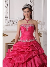 Hot Pink Ball Gown Sweetheart Floor-length Taffeta Beading and Ruch Detachable Quinceanera Dress