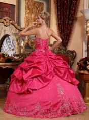 Hot Pink Ball Gown Sweetheart Floor-length Taffeta Embroidery with Beading Quinceanera Dress
