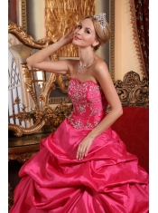 Hot Pink Ball Gown Sweetheart Floor-length Taffeta Embroidery with Beading Quinceanera Dress