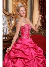 Hot Pink Ball Gown Sweetheart Floor-length Taffeta Embroidery with Beading Quinceanera Dress