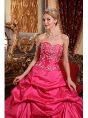 Hot Pink Ball Gown Sweetheart Floor-length Taffeta Embroidery with Beading Quinceanera Dress