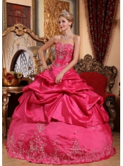 Hot Pink Ball Gown Sweetheart Floor-length Taffeta Embroidery with Beading Quinceanera Dress
