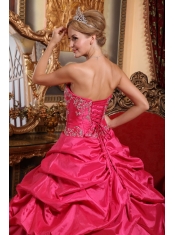 Hot Pink Ball Gown Sweetheart Floor-length Taffeta Embroidery with Beading Quinceanera Dress