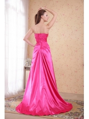 Hot Pink Empire Sweetheart Sweep / Brush Train Taffeta Beading Prom Dress