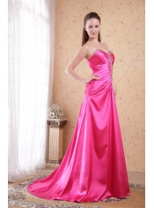 Hot Pink Empire Sweetheart Sweep / Brush Train Taffeta Beading Prom Dress