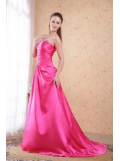 Hot Pink Empire Sweetheart Sweep / Brush Train Taffeta Beading Prom Dress