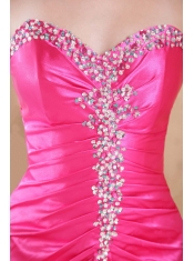 Hot Pink Empire Sweetheart Sweep / Brush Train Taffeta Beading Prom Dress