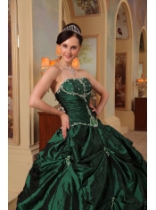 Hunter Green Ball Gown Strapless Floor-length Beading Taffeta Quinceanera Dress