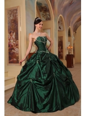 Hunter Green Ball Gown Strapless Floor-length Beading Taffeta Quinceanera Dress