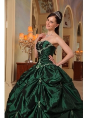 Hunter Green Ball Gown Strapless Floor-length Beading Taffeta Quinceanera Dress