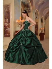 Hunter Green Ball Gown Strapless Floor-length Beading Taffeta Quinceanera Dress