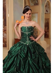 Hunter Green Ball Gown Strapless Floor-length Beading Taffeta Quinceanera Dress