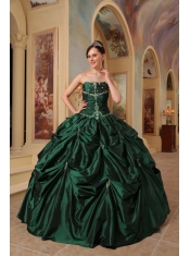 Hunter Green Ball Gown Strapless Floor-length Beading Taffeta Quinceanera Dress