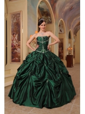 Hunter Green Ball Gown Strapless Floor-length Beading Taffeta Quinceanera Dress