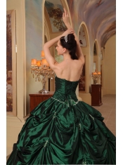 Hunter Green Ball Gown Strapless Floor-length Beading Taffeta Quinceanera Dress