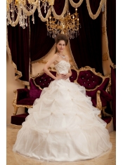 Ivory Ball Gown Sweetheart Floor-length Satin and Organza Embroidery Quinceanera Dress