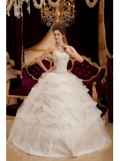 Ivory Ball Gown Sweetheart Floor-length Satin and Organza Embroidery Quinceanera Dress