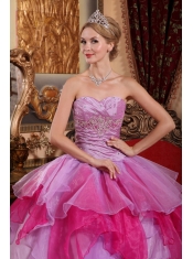 Lavender and Hot Pink Ball Gown Sweetheart Floor-length Organza Beading Sweet 16 Dress