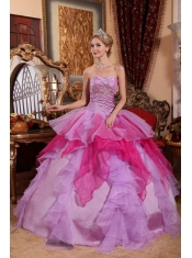 Lavender and Hot Pink Ball Gown Sweetheart Floor-length Organza Beading Sweet 16 Dress