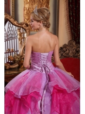 Lavender and Hot Pink Ball Gown Sweetheart Floor-length Organza Beading Sweet 16 Dress