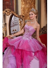 Lavender and Hot Pink Ball Gown Sweetheart Floor-length Organza Beading Sweet 16 Dress