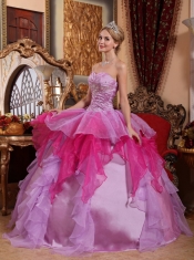 Lavender and Hot Pink Ball Gown Sweetheart Floor-length Organza Beading Sweet 16 Dress